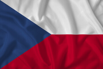 Czech Republic flag with fabric texture. Close up shot, background