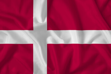 Naklejka premium Denmark flag with fabric texture. Close up shot, background