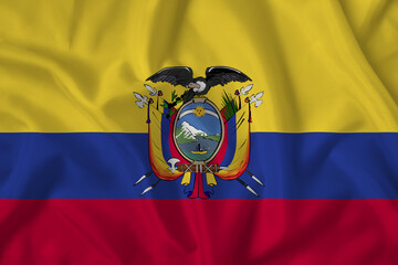 Ecuador flag with fabric texture. Close up shot, background