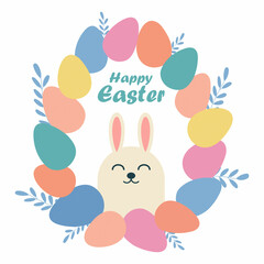 Happy Easter poster with hare and eggs.