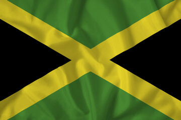 Jamaica flag with fabric texture. Close up shot, background