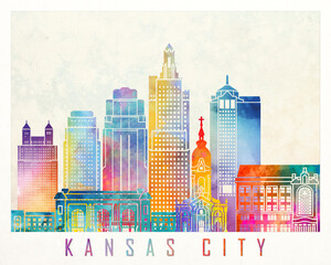 Naklejka premium Kansas city landmarks watercolor poster