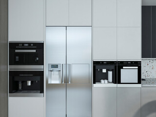 3D rendering,Spacious modern luxurious kitchen with bar design.