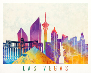 Las Vegas landmarks watercolor poster © Paulrommer