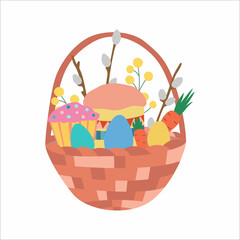 Easter basket with eggs and cake