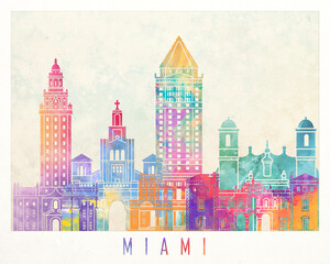 Miami landmarks watercolor poster