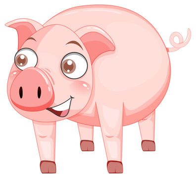 Cut pig cartoon character on white background