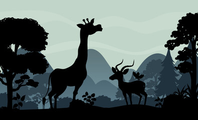 Fototapeta premium Silhouette shadow of forest scene