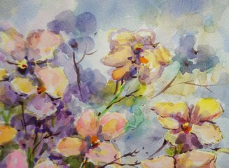 Art watercolor painting flower design background from thailand , impressionism , abstract color