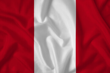 Peru flag with fabric texture. Close up shot, background