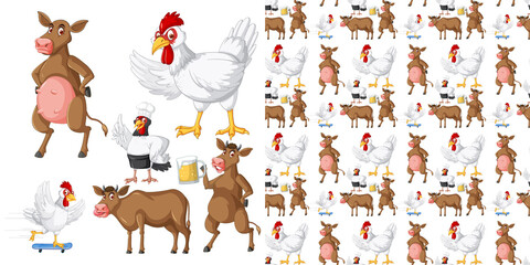 Seamless pattern with cartoon wild animals