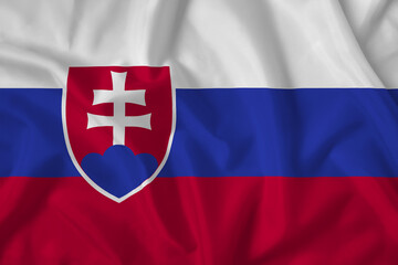 Slovakia flag with fabric texture. Close up shot, background