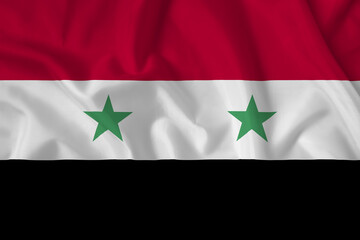 Syria flag with fabric texture. Close up shot, background