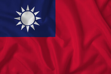 Taiwan flag with fabric texture. Close up shot, background