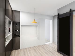 3D rendering,Spacious modern luxurious kitchen with bar design.