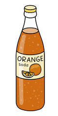Doodle cartoon style bottle of orange soda orangeade. Refreshing soft drink, cocktail ingredient. For card, stickers, posters, bar menu or cook book recipe.