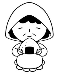 おにぎりを持ったおばあちゃん