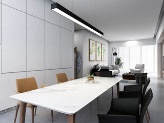 3D rendering,Spacious modern luxurious kitchen with bar design.