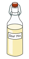 Doodle cartoon style sour mix in a swing top bottle with stopper. Yellow lime, lemon and sugar syrup home-made cocktail ingredient. For card, stickers, posters, bar menu or cook book recipe.