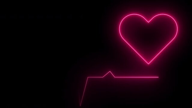 Moving electrocardiogram ECG pink neon light stroke with heart shape loop graphic animation
