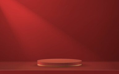 Obraz premium 3d realistic podium or pedestal on red luxury background.
