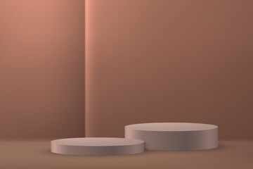 3d realistic podium or pedestal on rose gold luxury background