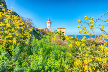 Fototapeta na wymiar Incredible sunny day over Capo Zafferano Lighthouse.