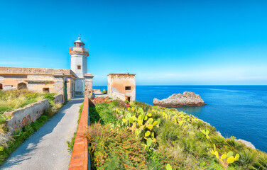 Fototapeta na wymiar Fantastic sunny day over Capo Zafferano Lighthouse.