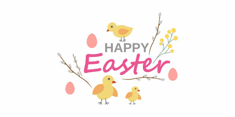 Happy Easter banner with chickens