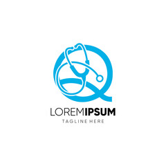 Letter Q Stethoscope Logo Design Vector Icon Graphic Emblem Illustration 