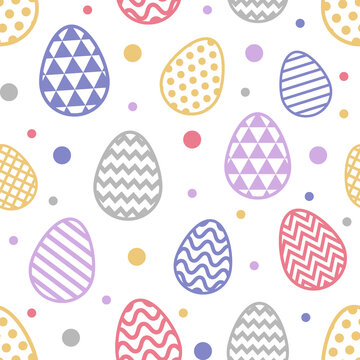 Colourful Easter pattern with bunnies and colourful eggs. Vector