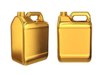 A set of gold plastic cans on a white background, 3d render