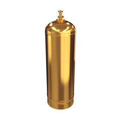 Gold gas cylinder on a white background, 3d render