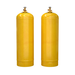 A set of yellow gas cylinders on a white background, 3d render