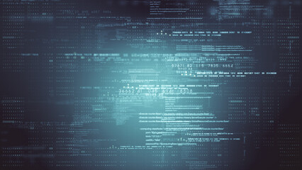 Futuristic cryptographic matrix blockchain data simulation, performing analytic computational mining concept