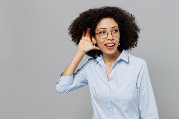 Young employee business corporate lawyer woman of African American ethnicity in classic formal...