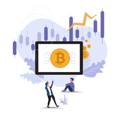 Digital currencies, banking flat concept for bitcoin and crypto. Digital wallet mobile application web template. Smart finance app for money transactions, payments Vector, illustration