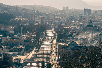Panorama of the Capital of Bosnia and Herzegovina in the afternoon