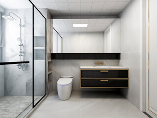 illustration, clean and tidy toilet with washing, bathroom and other equipment
