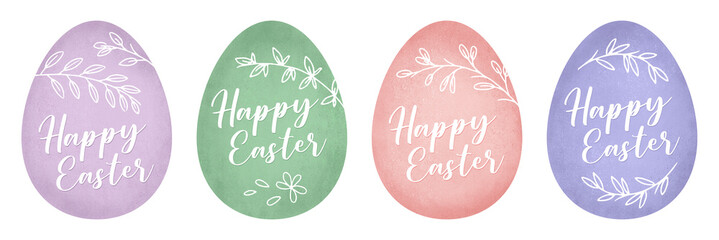 Set of Easter egg silhouettes with flowers patterns. Isolated on white background