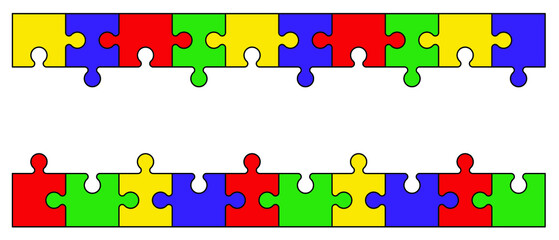 Cartoon autism ribbon. Vector world awareness day. Jigsaw line pattern. puzzle pieces icon or pictogram. Autism spectrum disorder (ASD) is a neurological and developmental disorder with social skills.