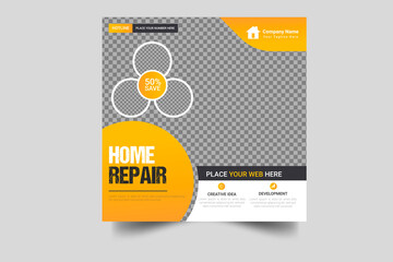 Construction renovation Handyman home repair  social media post and web banner template design