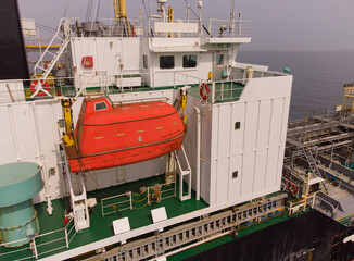 Rescue boat on a large general cargo ship tanker bulk carrier
