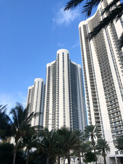 Miami Beach, Florida . The tall buildings of beachfront hotel, resorts and condominiums