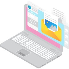 Get mail on laptop computer 3d vector icon