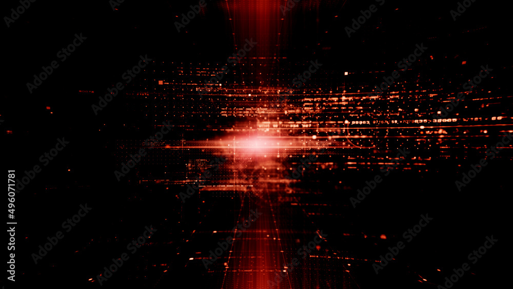 Leinwandbilder Futuristic abstract de-focus flowing data matrix, telemetry and encrypt numbers display with particles simulation for head up display in cyber space environment