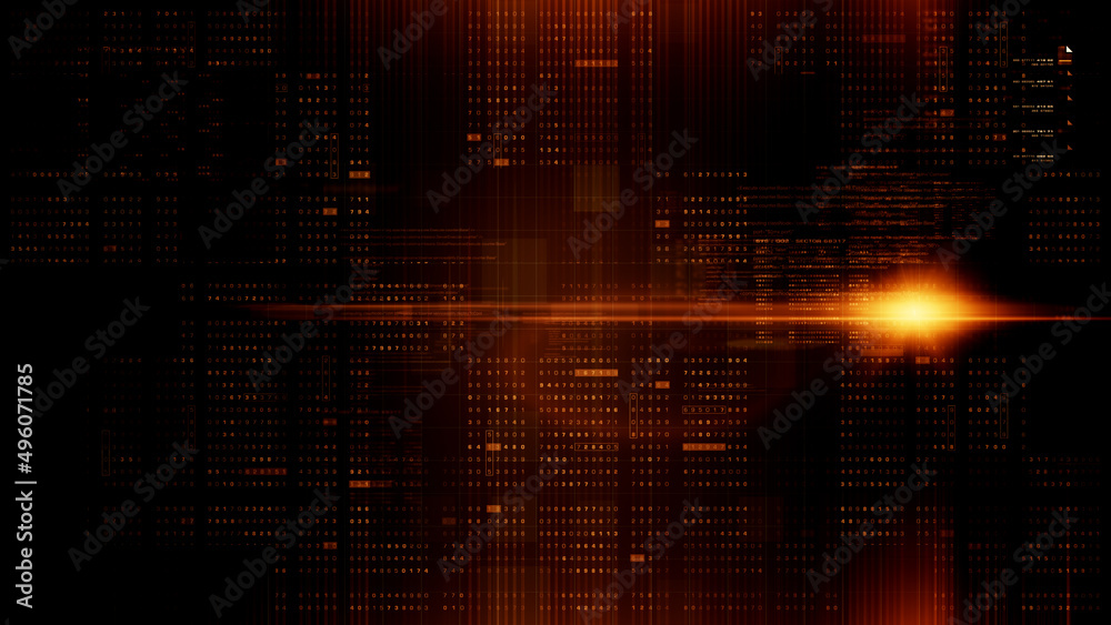 Leinwandbilder Futuristic abstract de-focus flowing data matrix, telemetry and encrypt numbers display with particles simulation for head up display in cyber space environment