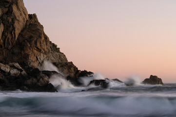 Pfeiffer Beach with crashing wave in long exposure