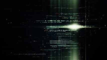 Futuristic abstract de-focus flowing data matrix, telemetry and encrypt numbers display with particles simulation for head up display in cyber space environment