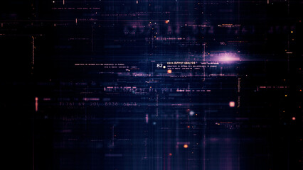 Futuristic abstract de-focus flowing data matrix, telemetry and encrypt numbers display with particles simulation for head up display in cyber space environment